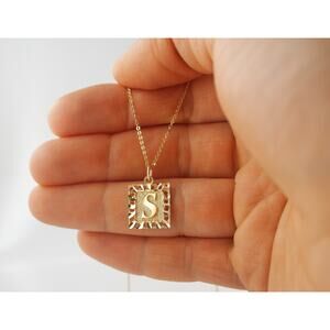 Genuine Real Gold Personalized Necklace, Solid 10K Yellow Gold Initial Pendant